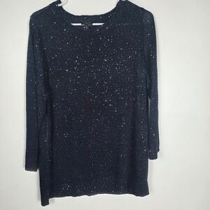 Talbots Womens Black Sequin Sparkle Knit Sweater XL Top Long Sleeve Pullover